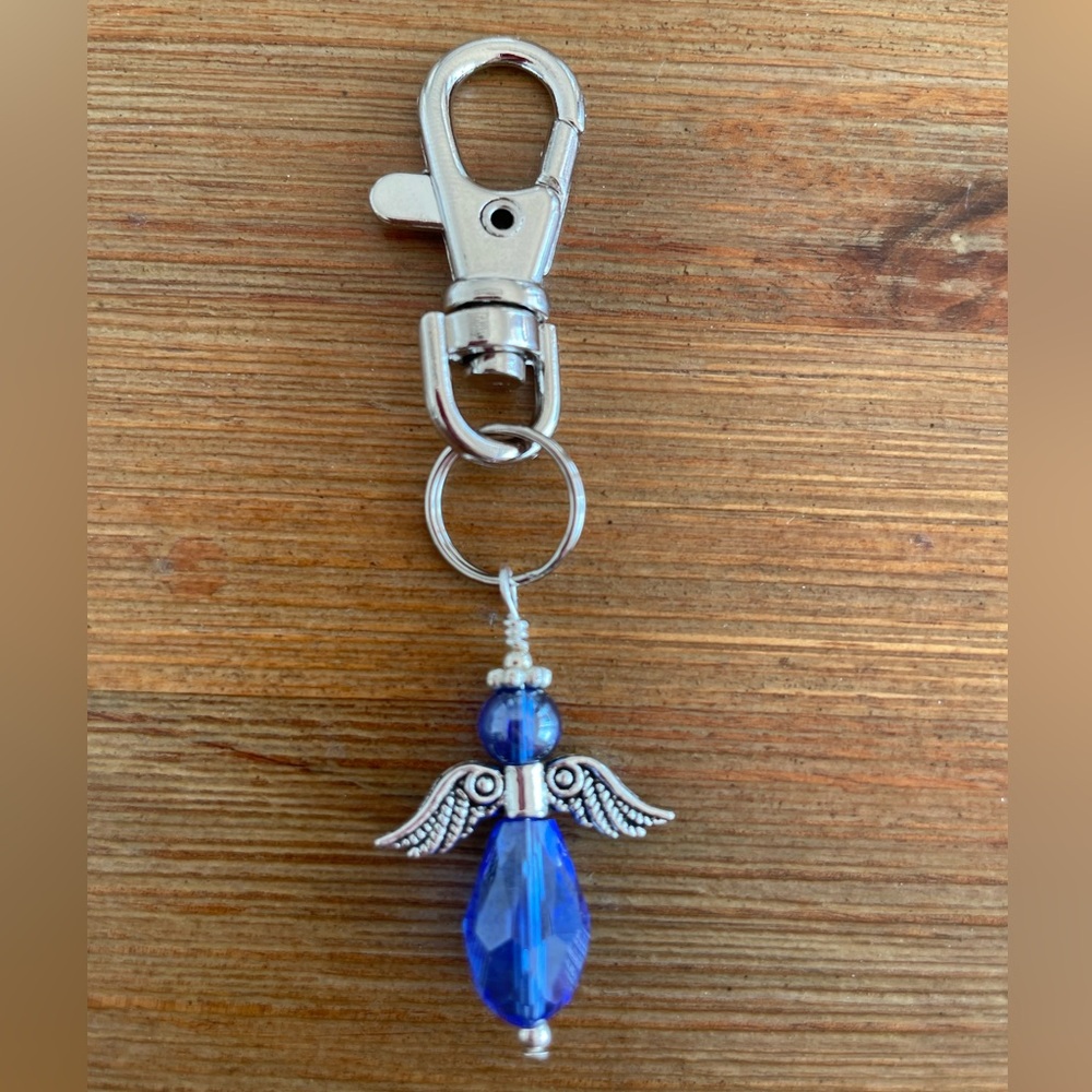Handmade Blue Angel Hand Bag Charm Keychain Zipper Pull Snap Hook Clip